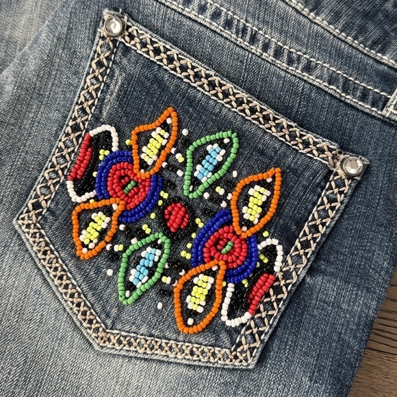 Wrangler Rock 47 Beaded Pocket Ultra Low Rise Bootcut Jeans - Picture 3 of 13